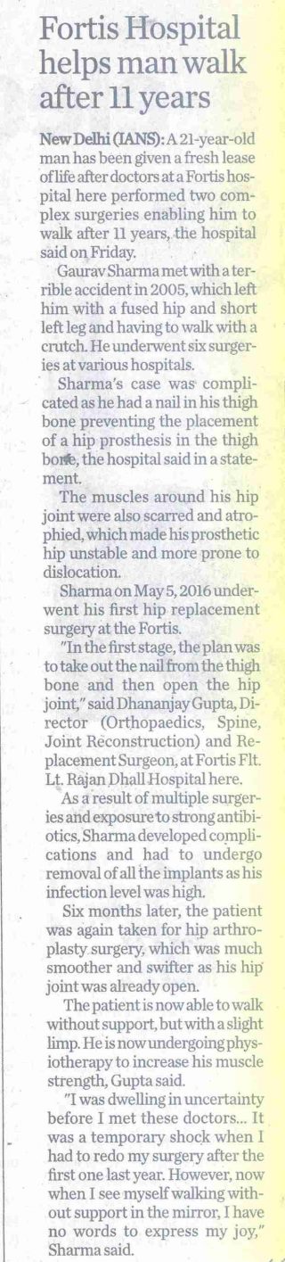 The Times of India_Fortis Helps man walk after 11 years_Hyderabad_Pg 11_21 Jan